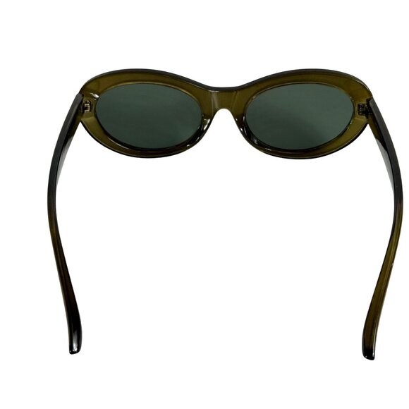 Avocado Green Oval Sunglasses Vintage Designer Inspired Dark Lenses Timeless - Picture 5 of 12